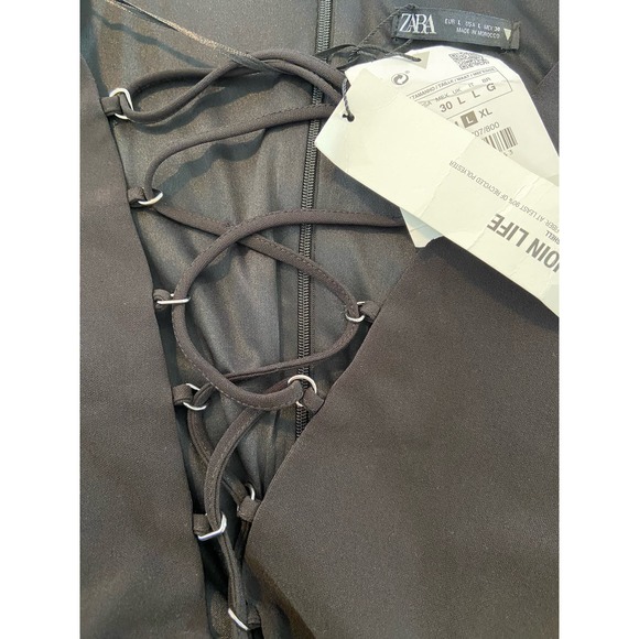 ZARA Black Ribbon Tie Front V-Neck Bodysuit, Size L * wom260 - Picture 7 of 7